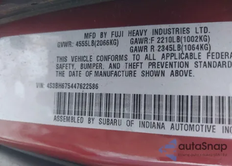 2004 Subaru Outback z USA, uszkodzony, nr VIN 4S3BH675447622586